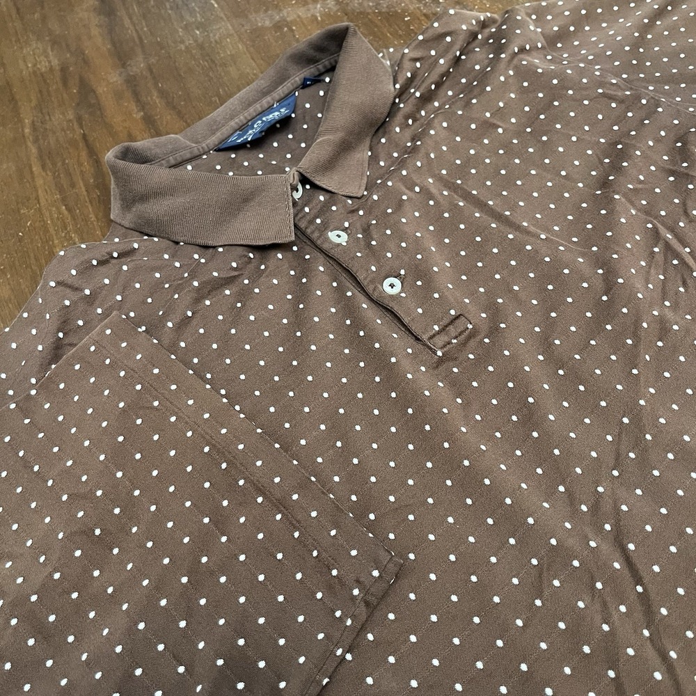 Polo Golf Ralph Lauren 2XL Brown Polo Shirt Short Sleeve Polka Dot Pima